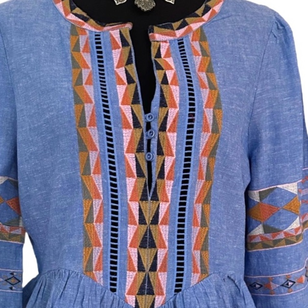 A Loves A Blue Embroidered Peplum Blouse Boho Size M - Picture 10 of 13